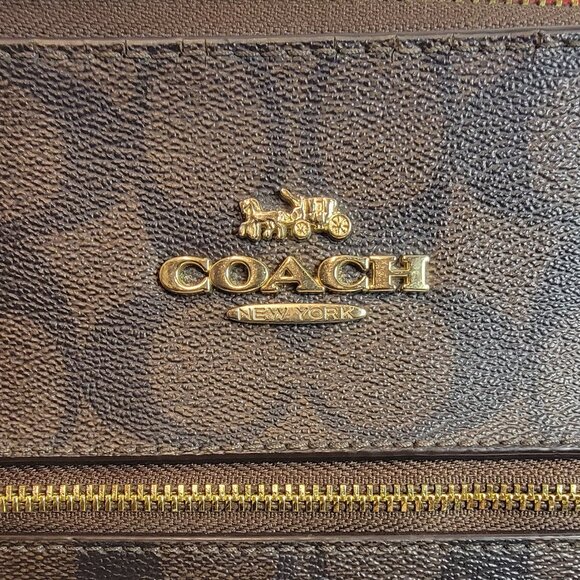 COACH | Womens Signature Canvas Tote - Brown/Red - Picture 4 of 7